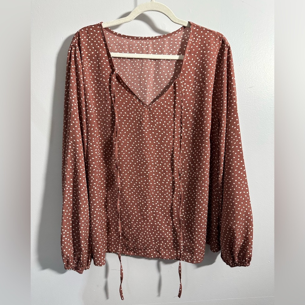 Shein Curve Women’s 3XL Rose Mauve Long Sleeve Tie Neck Blouse | SKU 0409